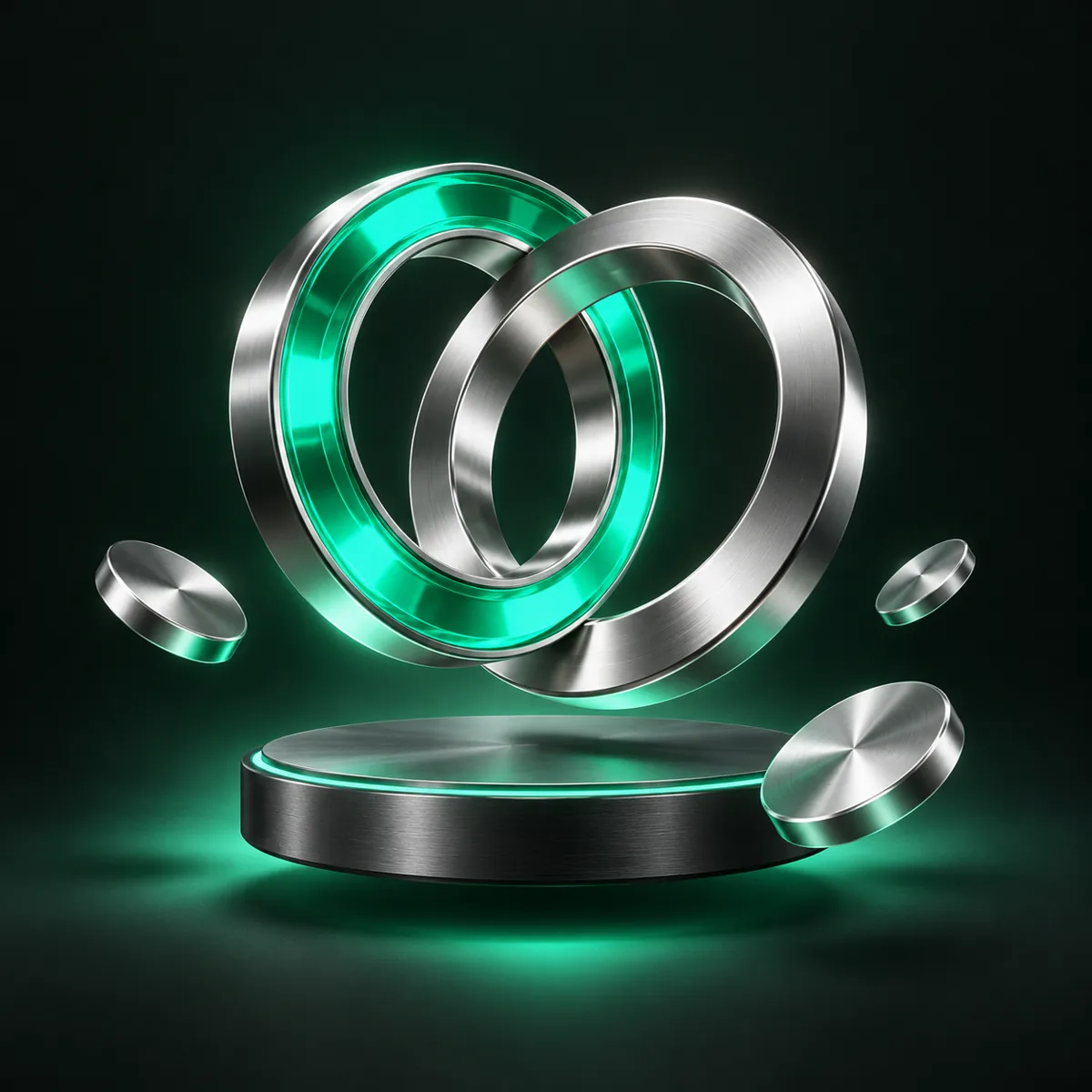 Connected green and silver rings
